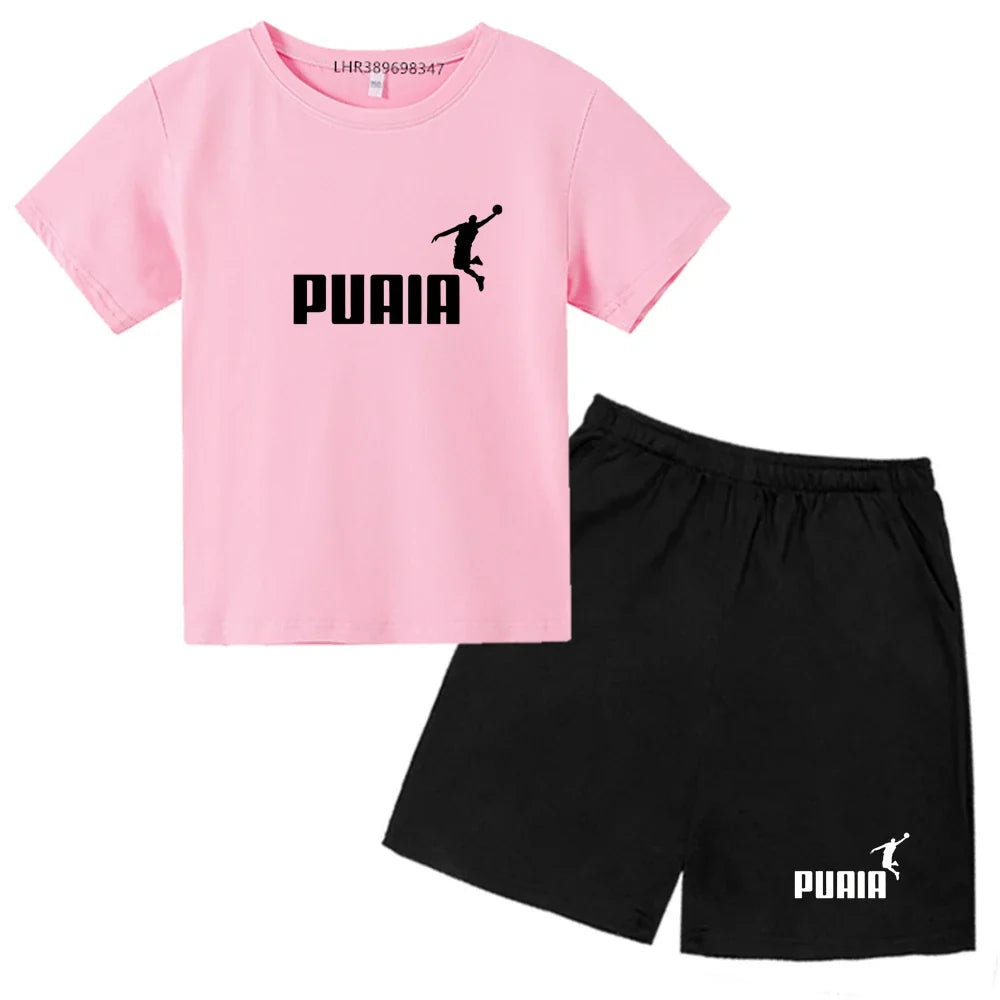 Summer Kids T-shirt print Round-Necked Print Boy Girls white 3-12Years Top+Shorts Two-piece Set Casual cool breathable Set