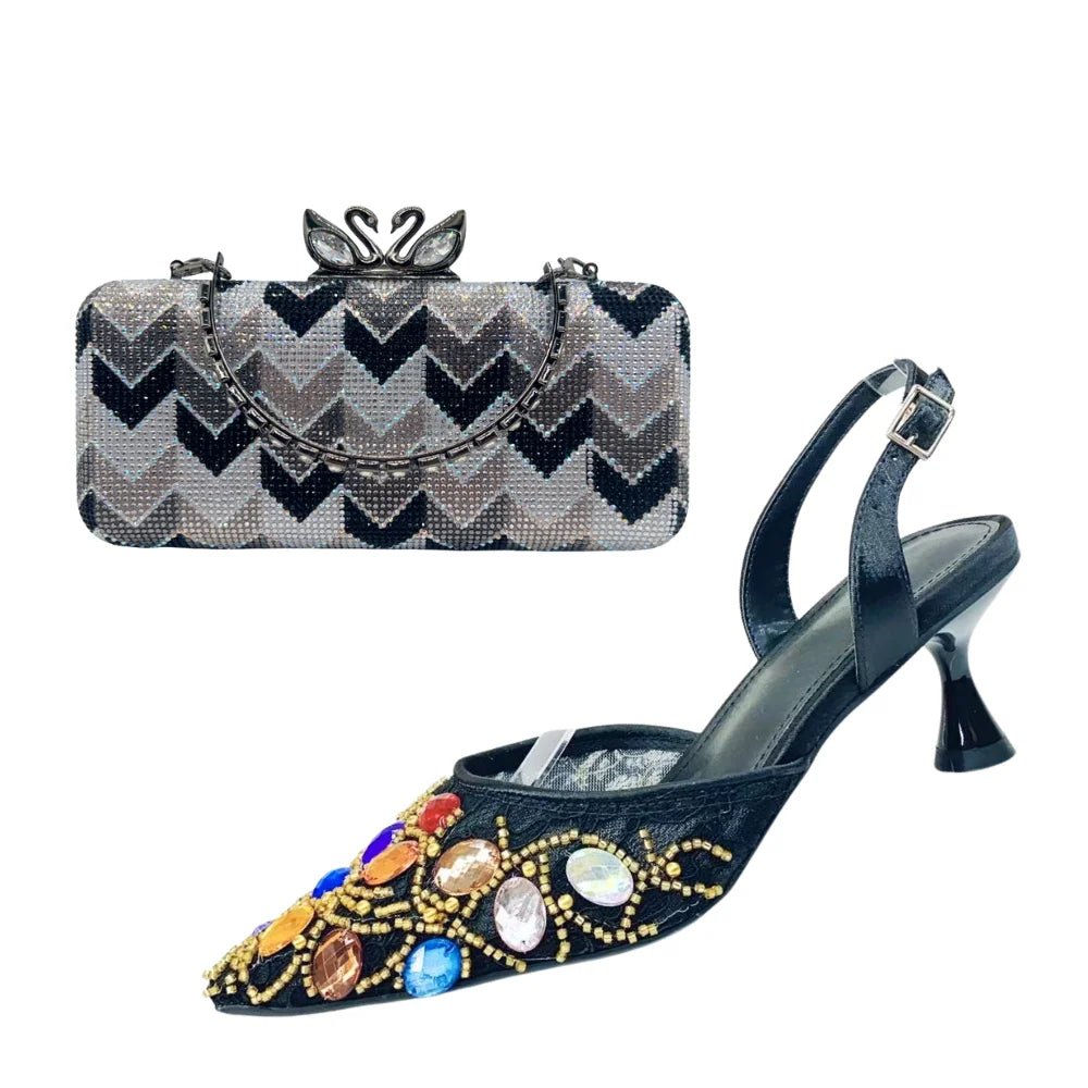 Women's Clutch Bag and Shoes Fairy Diamond High Heels Stylish Dress Shoes Pointed Toe Stiletto Heels Elegant Party Wedding Shoes