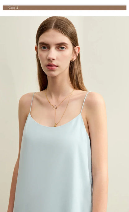 Minimalism Camis For Women 2025 Autumn New Commuter Straight Solid Halter Chiffon Female Comfortable Casual Tanks 12411011
