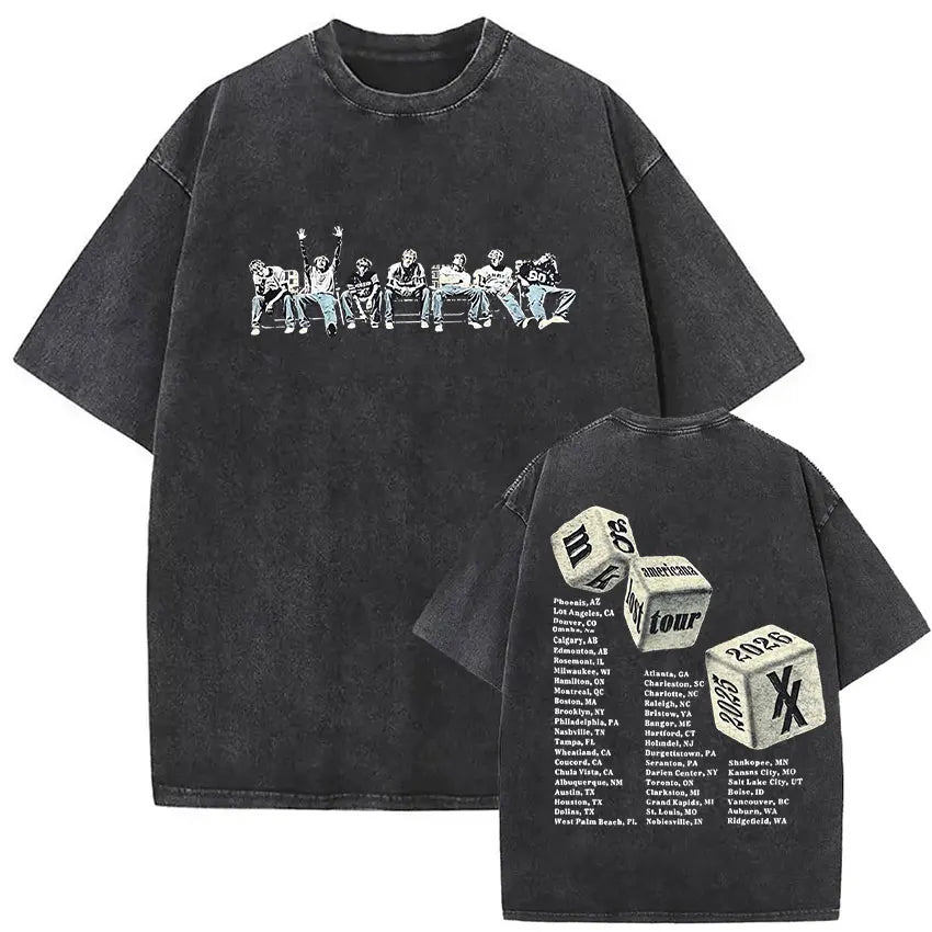 MGK Lost Americana Tour 2025-2026 Vintage Washed T Shirt Men Women Summer Fashion Cotton Short Sleeve T-shirt Fans Gift Clothing