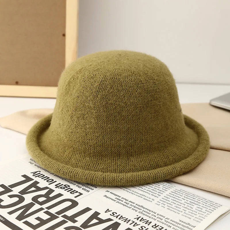 Women Hat Winter Wool Knitted Fedora Small Topper Hat Casual Ladies Solid Color British Top Hat Rolled Brim Official Website