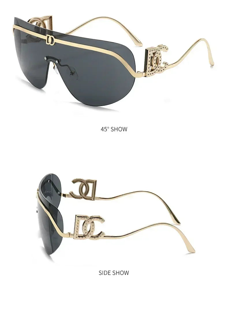 New Luxury Oversized Shield Sunglasses 2026 Gold Metal Brand Gradient Lens Sun Glasses UV400 Protection Trendy Shades Sunglass
