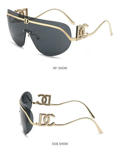 New Luxury Oversized Shield Sunglasses 2026 Gold Metal Brand Gradient Lens Sun Glasses UV400 Protection Trendy Shades Sunglass