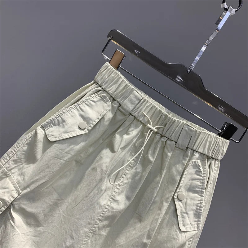 Vintage Skirts for Women American Fashion High Waist Back Slit Cargo Skirt Streetwear All-match Pockets Trendy Harajuku Chic New