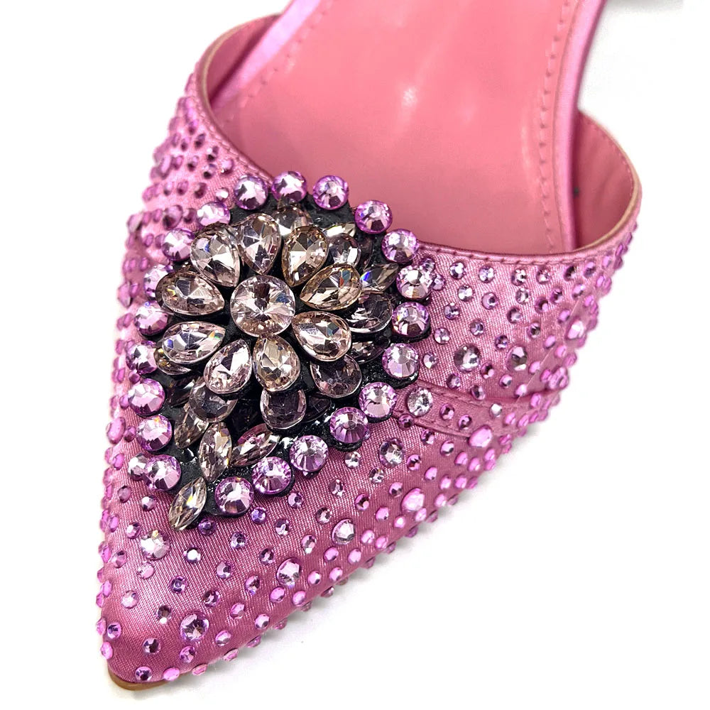 2025 Italian Luxury Rhinestone Taro Purple Pointed Toe High Heel Shoe & Bag Set for Women - Perfect for Parties