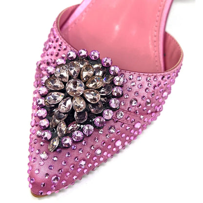 Blue Color Rhinestone Comfortable high heel shoe And Bag Fashion Style Pointed-Toe Shoes For Women Or Commuting Shoes