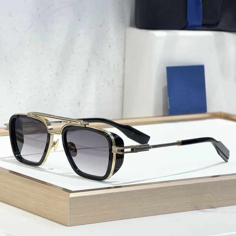Gradient Square Classical Alloy Sunglasses for Men Women Acetate Luxury Brand Designer UV400 High Quality Eyeglasses with Case
