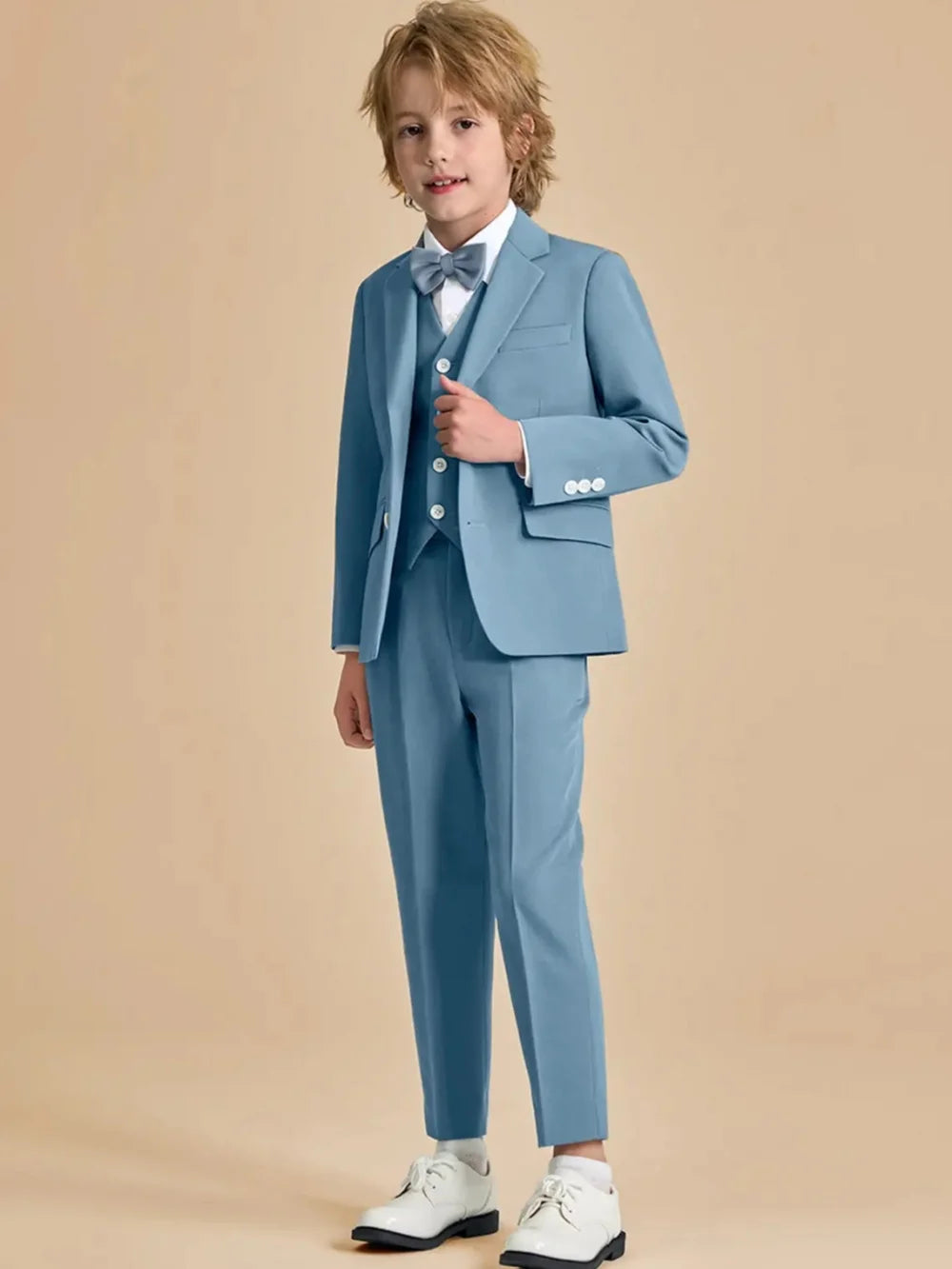 Handsome Boys Slim Fit Suits 3 Pieces Piano Performance Wear Notched Lapel Kids Suit Set Wedding Party Outfit Plus Size Tuxedo