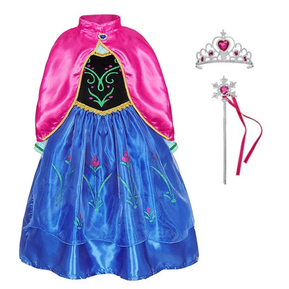 Disney Anna Dress with Cape for Kids Girl Carnival Princess Disguise Frozen Party Clothing Girls Hallloween Anna Gown Prom Dress