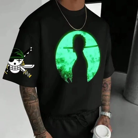 One Piece Summer Men's T-shirt Anime Roronoa Zoro Autumn Boys' Children's Short-sleeved Punk Loose Trendy Parent-child Outfit