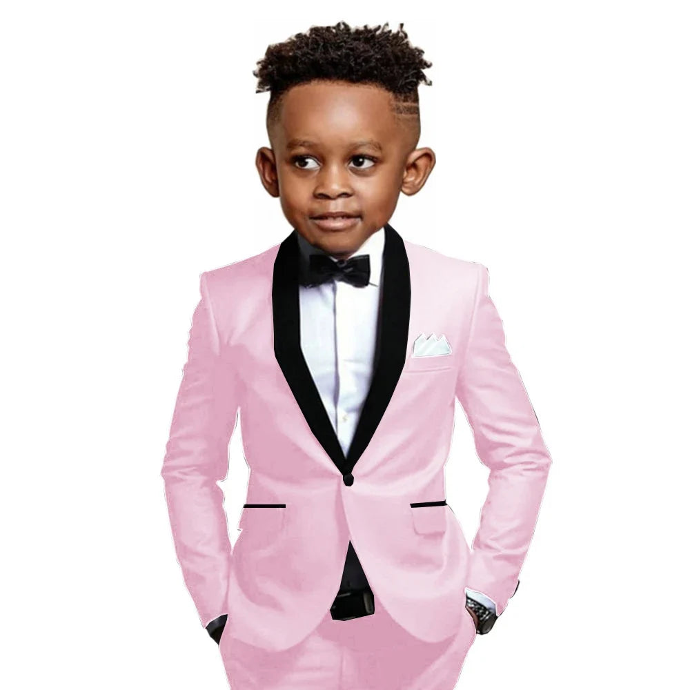 New Boys Formal Suits 2 Pieces Jacket Pants School Activities Wear Stylish One Button Kids Tuxedo Wedding Guest Clothes