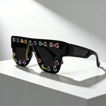 Y2K Oversized Square Sunglasses for Women Men Bling Rhinestone Decor Streewear Punk Statement Eyewear Trendy Fashion Shades