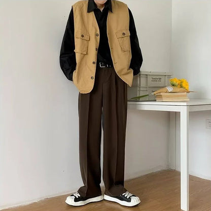 Brown Black Suit Pants Men Slim Fit Fashion Social Mens Dress Pants Korean Casual Straight Pants Mens Office Formal Trousers