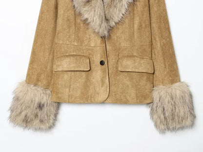 Faux Fur Suede Blazers for Women Faux Leather Women's Tailoring Blazers Winter Luxury Woman Blazer Fitted Coats and Jacket