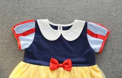 Toddler Girls Summer Cotton Short Sleeve Knee Lenth Dress Kids Elsa Anna Dress Up Clothing Little Girls Snow White Dresses XMZ65