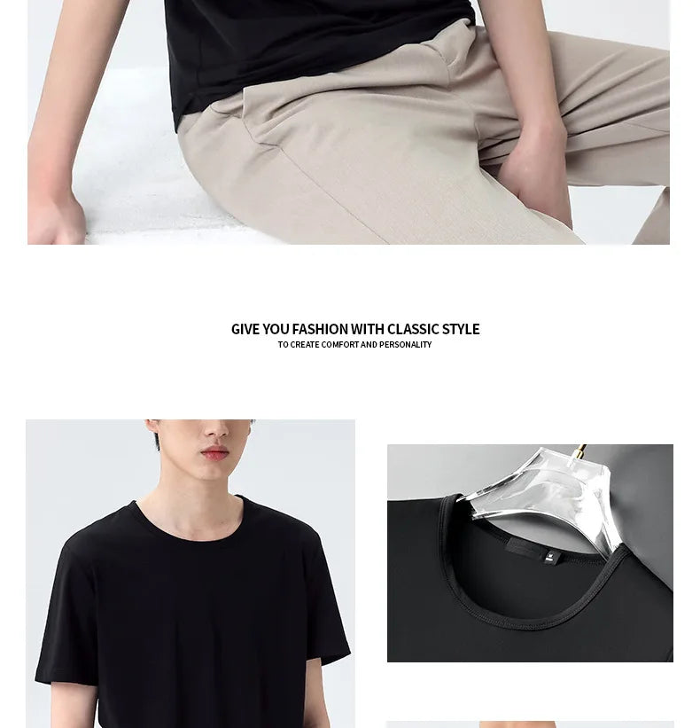 47% Cotton 47% Modal 6% Spandex T Shirt Men Short Sleeved Summer Round Neck Undershirt Plus Size Men's Solid Color Tops Tees