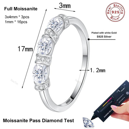 Oval Cut Full Moissanite Ring for Women 925 Sterling Silver with White Gold Plated Lab Diamond Wedding Gemstone Rings