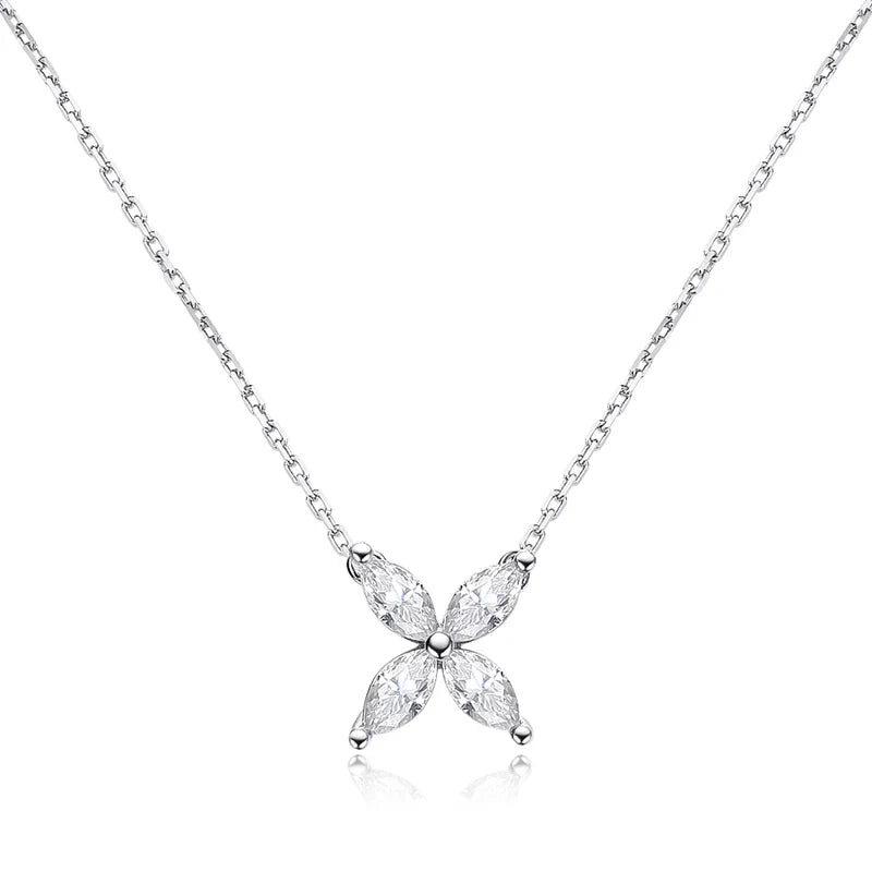 Rhodium Plated 1.2cttw Marquise Cut Moissanite Necklace for Women Wedding Birthday Gift Sterling Silver 925 Pendant