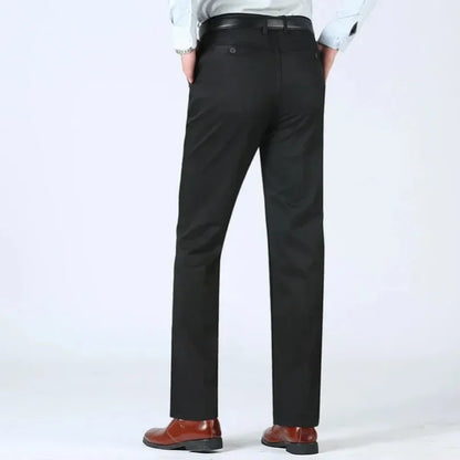 Summer Thin Pants 100% Cotton Men's Autumn Thick Suit Pant Slacks High Waist Straight Loose Bland Solid Business Casual Pants