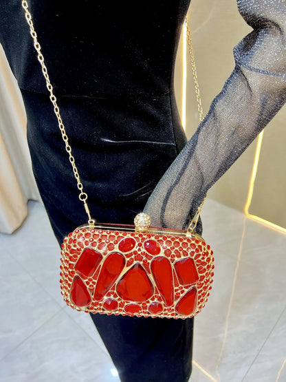 New Glass Diamond Clutch for Women, Exquisite French Rhinestone Evening Handbag, Luxury Lightweight Chain Bag for Formal Party
