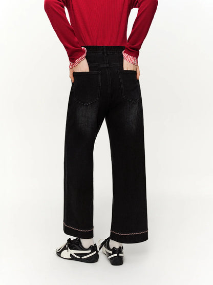 Double-length Jeans Women High-waisted Slim-fit Classic Straight Pants High Waist Elegant Office Lady Spring Trendy