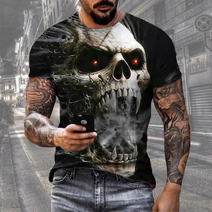 Summer Fashion Retro Skull 3D Printed T-shirt Hip Hop Personality Super Cool Horror Casual T-shirt
