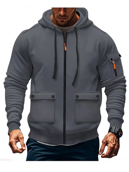 Zipper Hoodies 2025 Autumn Winter Men's New Long Sleeve Hooded Sweatshirt Fashion Pocket Decoration Male Fleece Outfit Sports