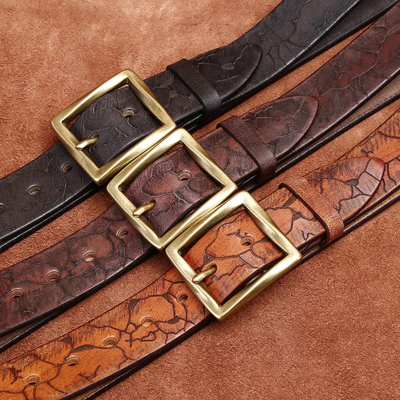 3.8CM Retro fashion trend  personality niche ice cracked belt  men's leather top layer cowhide youth jeans belt