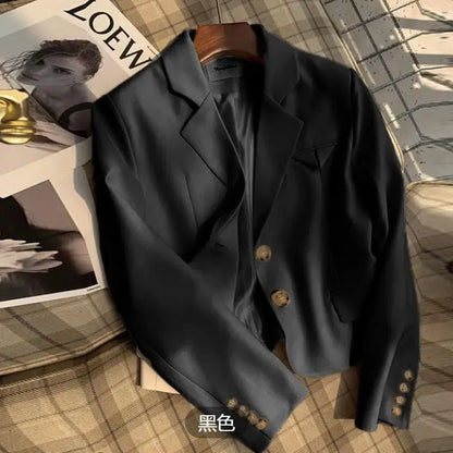Korean Style Women Blazers Cropped New Autumn Solid Gentle Basic Defined Overcoats Harajuku Leisure Notched Fashion All-match