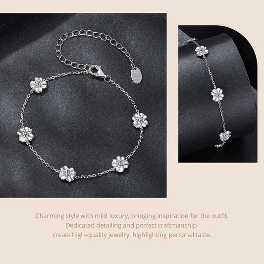 Bracelet Trèfle Moissanite 0,5 carat en argent sterling 925, maillons chaîne fleur réglable pour femme, Bijoux d'Anniversaire, Cadeau Porte-bonheur