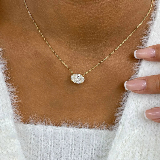 1/2/3carat East West Set Oval Cut Solitaire Moissanite Diamond Pendant Necklaces for Women Adjustable Stackable Neck Chain