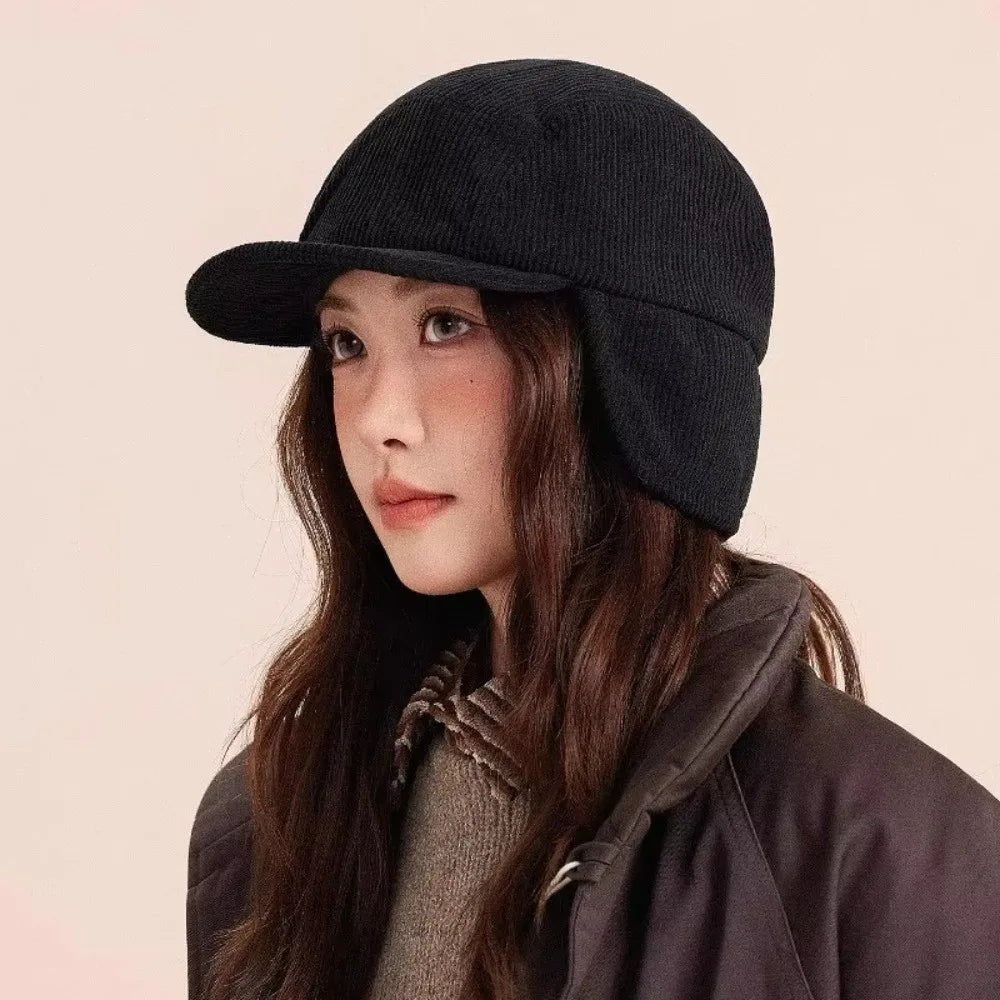 Versatile Retro Bomber Hats Fleece-Lined Warm Corduroy Caps Windproof Earflap Lei Feng Caps Autumn Winter Men Women Wear