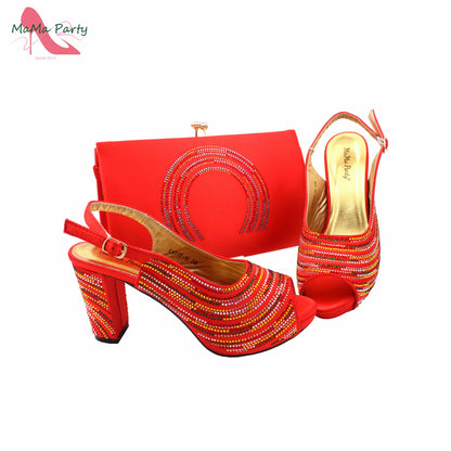 Orange Color Mature Pumps African Design Women Matching Shoes and Bag Set with Platform High Quality Sandals for Wedding