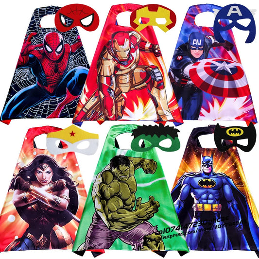 Halloween Super Hero Masquerade Mask Cape Cloak Anime Spider Man Batman Cloak Action Figure Marvel Toys Cosplay Party Gift
