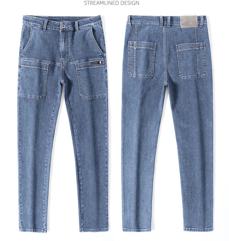 2024 New 6 Pocket Design Men's Denim Jeans Skinny Full Length Pants with High Elasticity Slim Pants Man Fashion Mid-waist Jeans