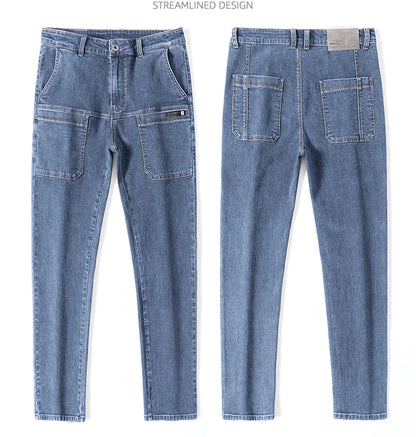 2024 New 6 Pocket Design Men's Denim Jeans Skinny Full Length Pants with High Elasticity Slim Pants Man Fashion Mid-waist Jeans