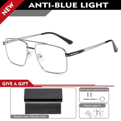 Classic Business Men's Metal Geometric Square Frame Eyewear Customizable Prescription Blue Light Protection Eyewear