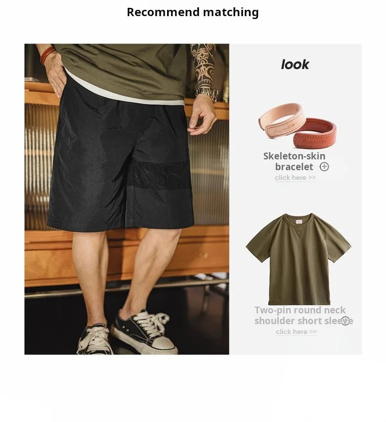 Outdoor Patchwork Black Shorts Men's Lightweight Quick-Dry Breathable Shorts with Elastic Waist Straight Leg Sport Pants