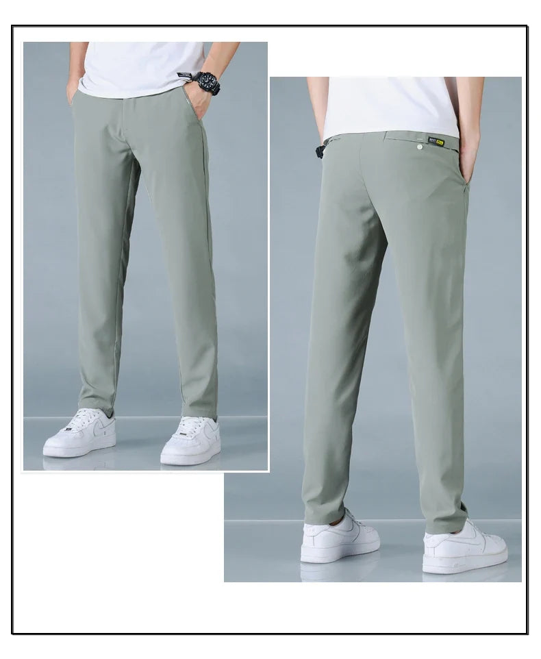 2025 Spring Summer Ultra-thin Men's Casual Pants Slim Straight Leg Elastic Waist Sports Jogging Trousers Fashion Men Golf Pants