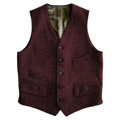 Men Vest Green Herringbone Single Button V Neck Waistcoat For Wedding Banquet Business Office Work Daily Casual Men Suit Vest