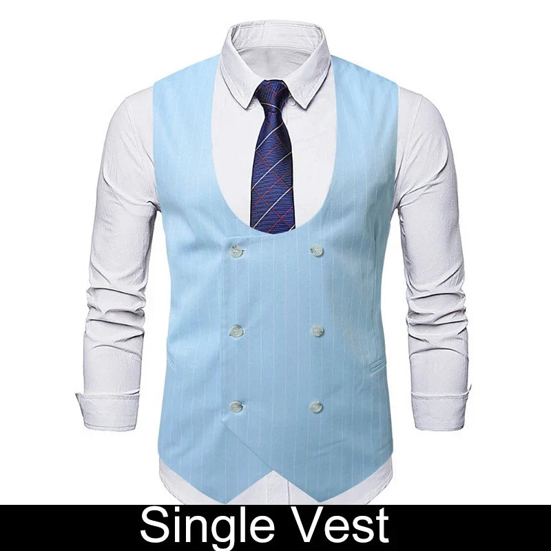 Man Suit Vest Vintage Striped Double-breasted Men Waistcoat British Style Slim Sleeveless Casual Versatile Male Vest