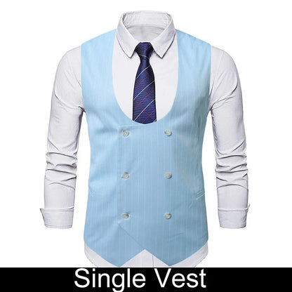 Man Suit Vest Vintage Striped Double-breasted Men Waistcoat British Style Slim Sleeveless Casual Versatile Male Vest