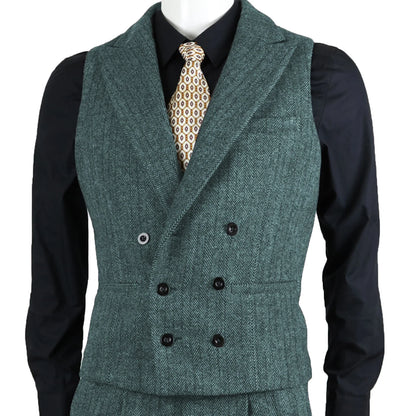 Men Suit Vest Brown Herringbone Tweed Slim Fit Waistcoat Double Breasted Sleeveless Jacket For Wedding Party Prom Suit Vests