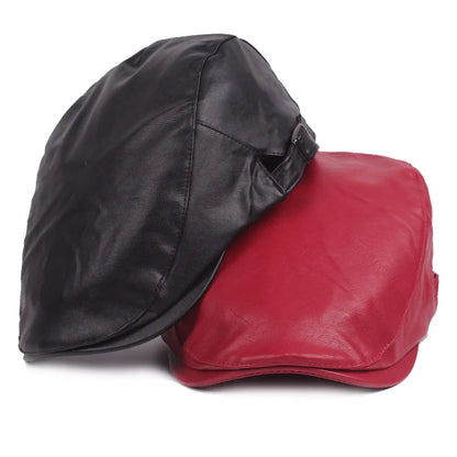 Men Women Ivy Cap Newsboy Hat Adjustable Faux PU Leather Berets for Spring Summer Autumn Gatsby