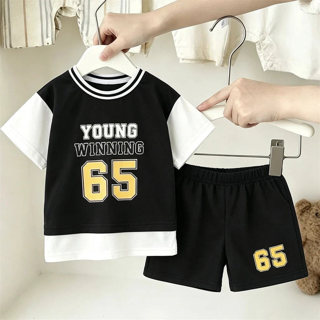 Summer Fashion Sports Suits Boys Trendy Clothing Short-sleeved Shorts Two Piece Set Toddler New Design Casual Sports Costume