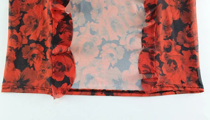 2025 Summer Fashion Women's Straps Dresses Print Asymmetrical Chiffon Floral Streetwear Skinny Trailing Yk2 Vestidos