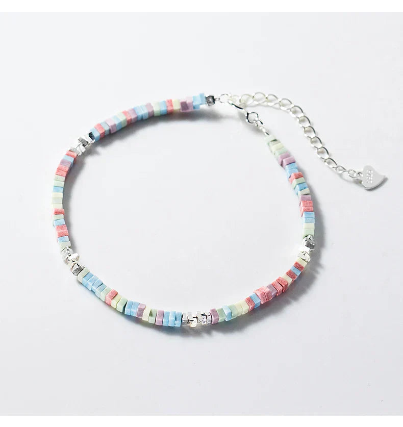 925 Sterling Silver Punk Colorful Square Chain Bracelet Rainbow Color Chain Link Platinum Plated For Women Fine Jewelry