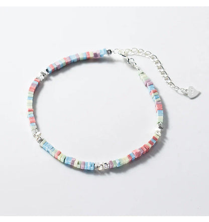 925 Sterling Silver Punk Colorful Square Chain Bracelet Rainbow Color Chain Link Platinum Plated For Women Fine Jewelry