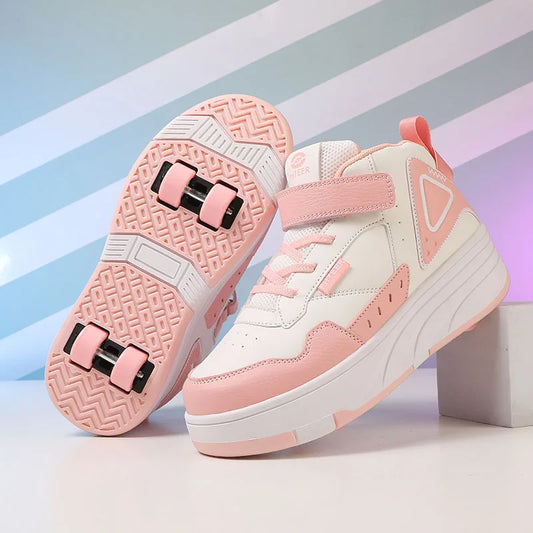 Kids Roller Skate Shoes Fashion Casual Sports Children 4-Wheels Sneakers for Boys and Girls Outdoor Running