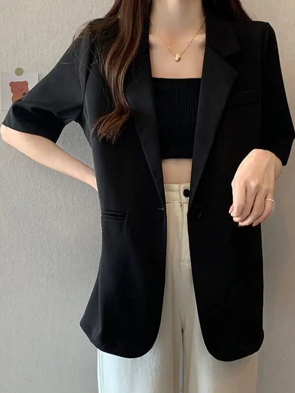 Loose Casual Thin Short Sleeve Women's Suit Jacket Summer New Style Korean Version Fashionable All-Match Lightweight Polyeste...